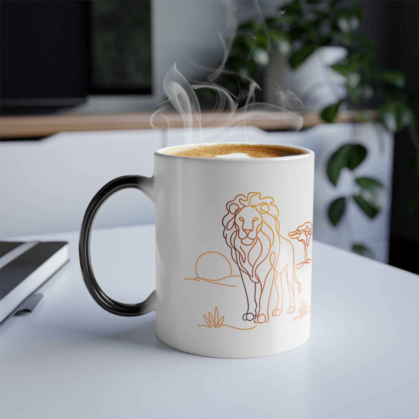 Color-Changing Mug — Minimal Continuous Line Safari Lion, 11 oz