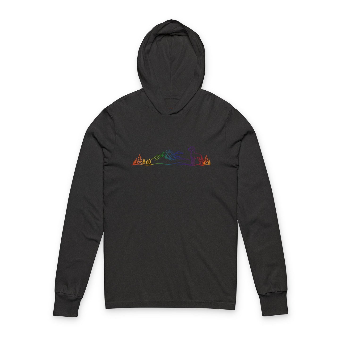Natural-Eared Great Dane Line Art Rainbow Hooded Long Sleeve Tee