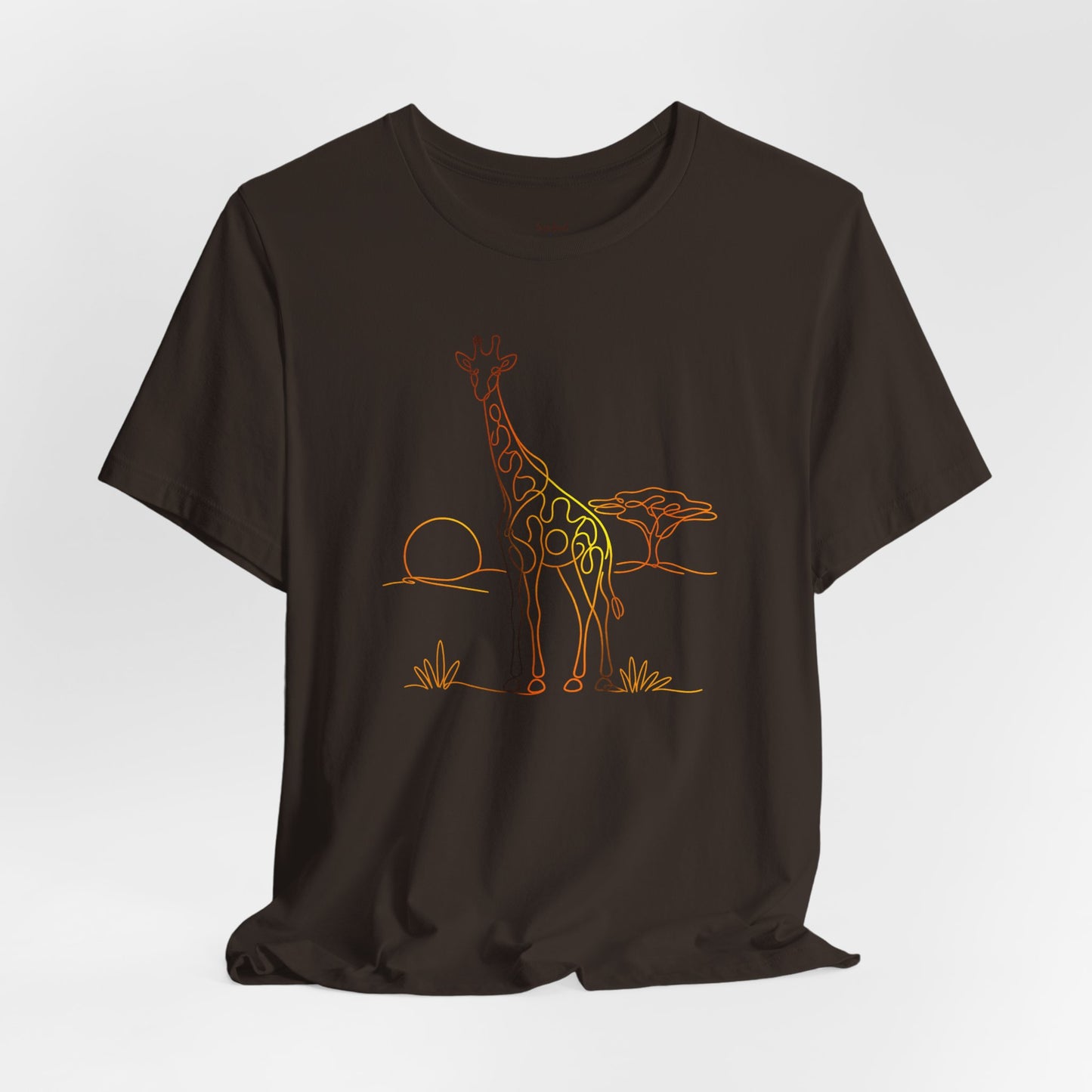 Giraffe Sunset Tee — Minimal Line Art Safari T-Shirt