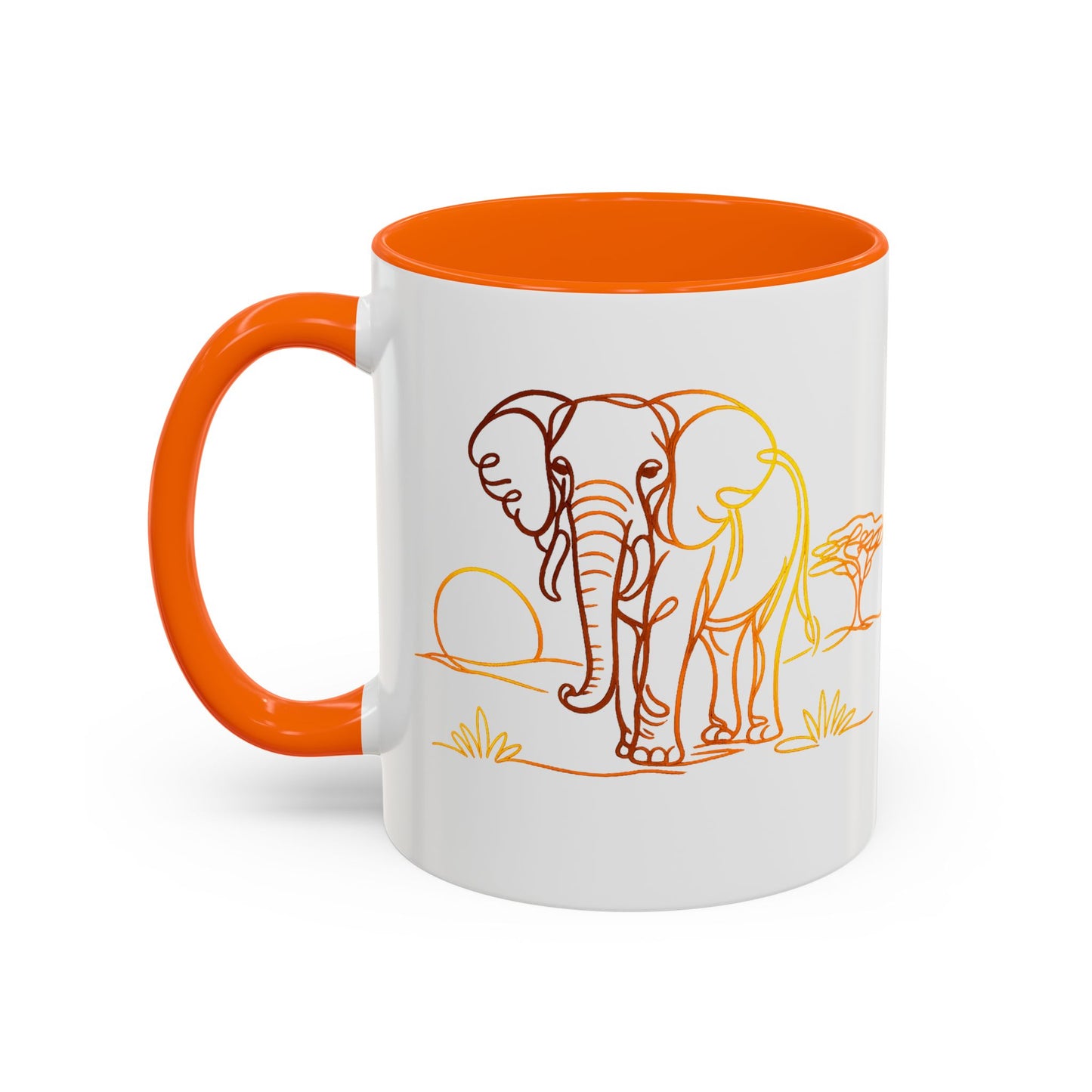 Safari Sunrise Coffee Mug — Minimal Line Elephant Design (11/15oz)