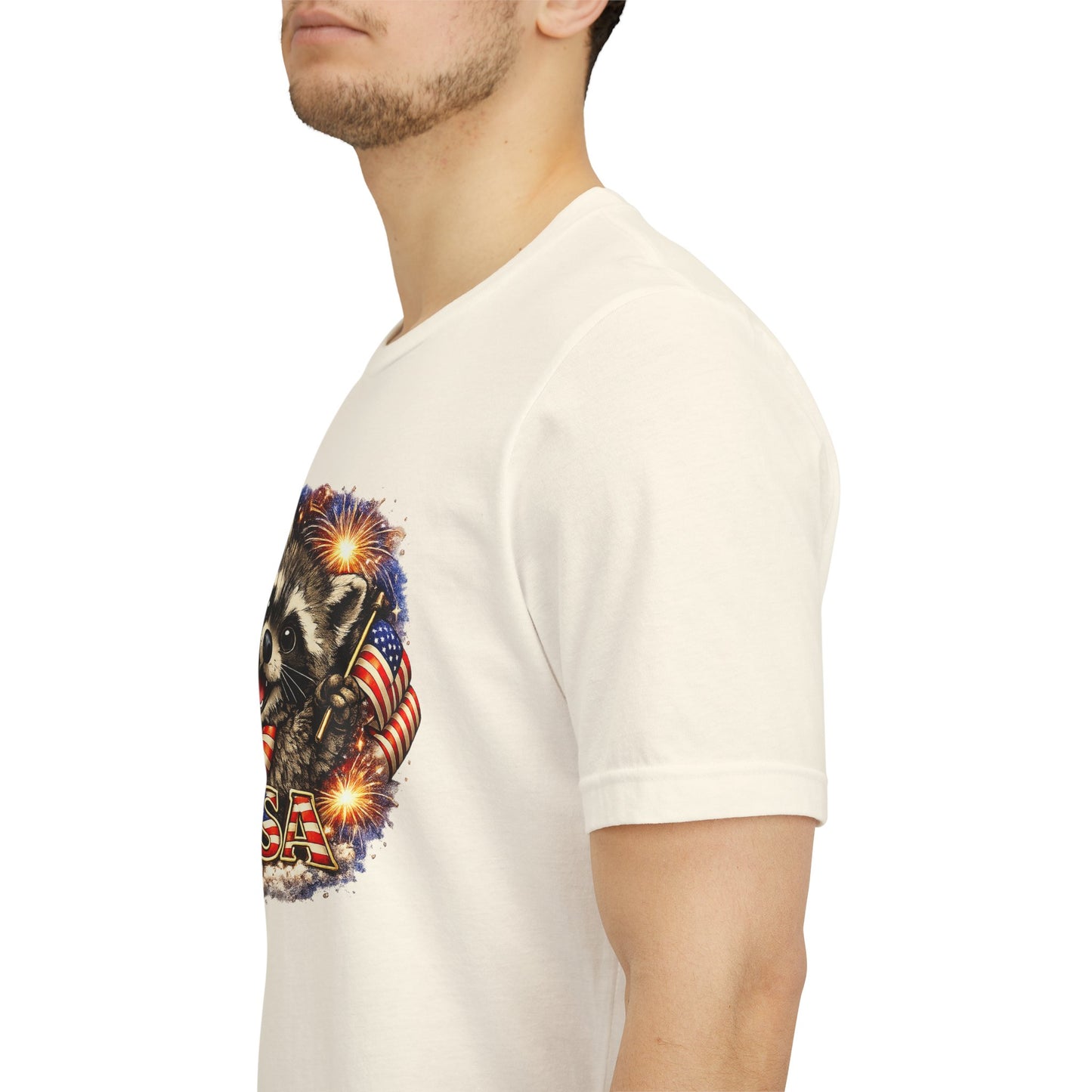 Patriot Raccoon 250th Anniversary T-Shirt — 4th of July Fireworks Flag Tee