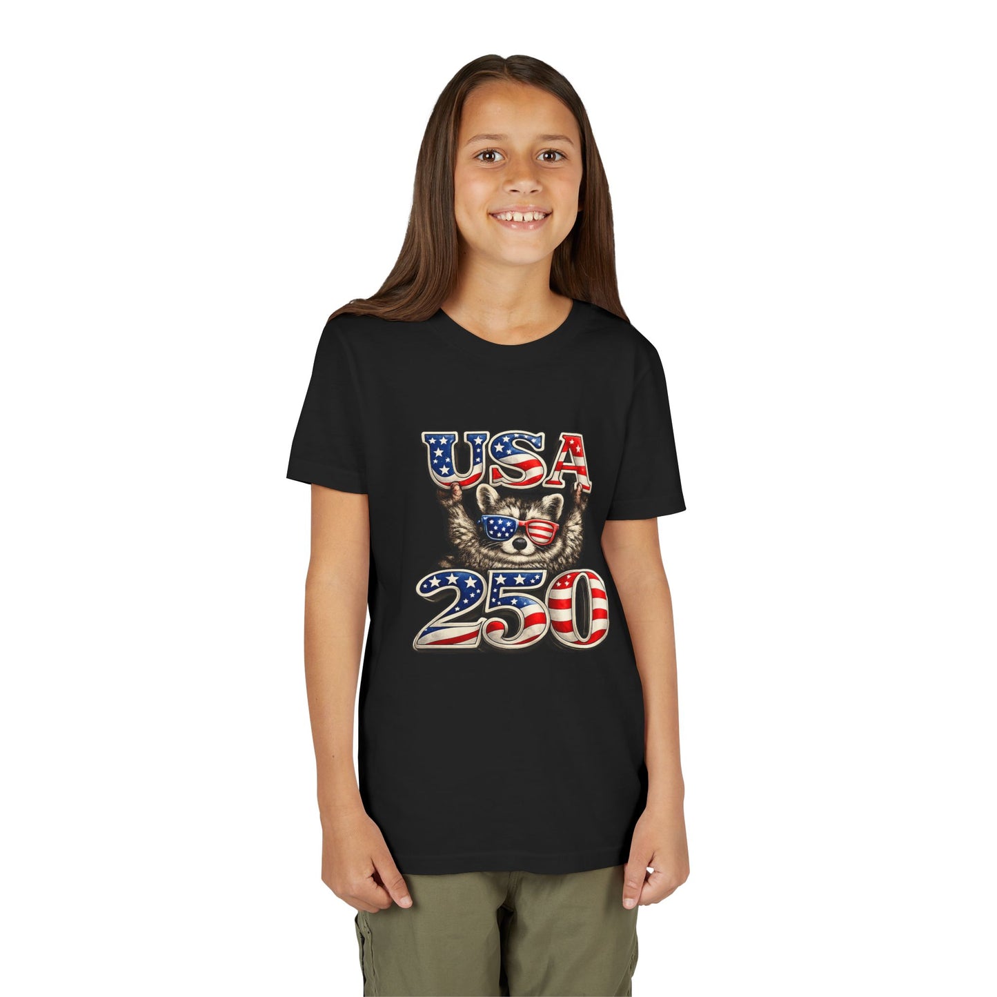 Patriotic Raccoon Youth Tee — Raccoon with USA 250