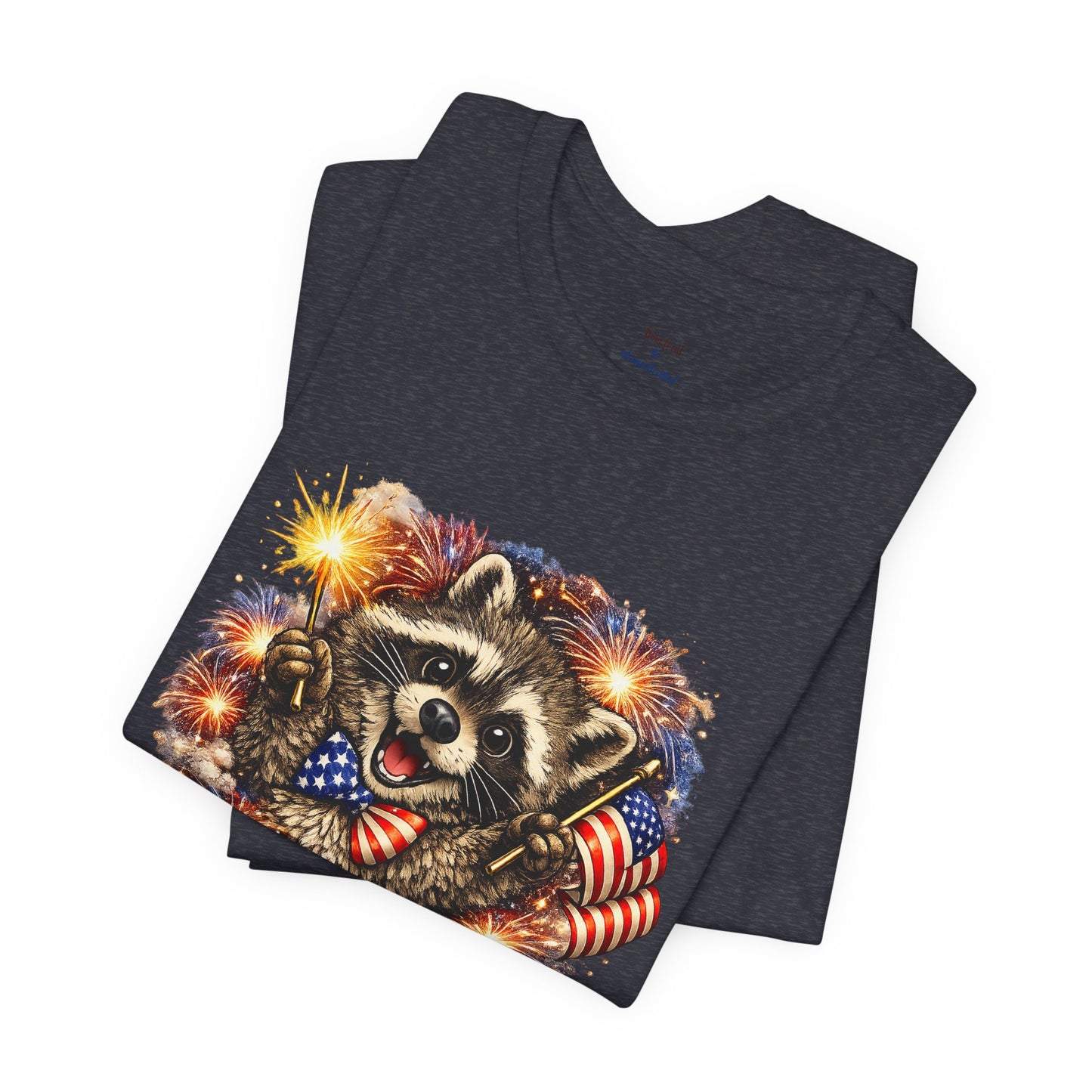 Patriot Raccoon 250th Anniversary T-Shirt — 4th of July Fireworks Flag Tee