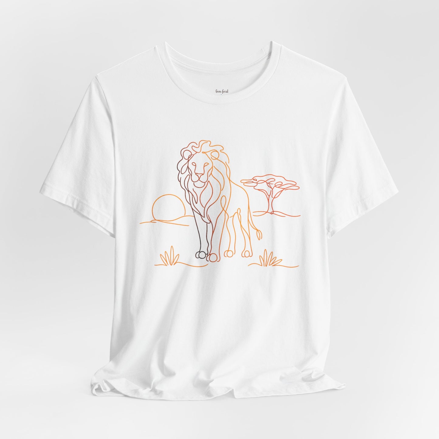 Lion Sunset Tee — Minimal Line Art Safari T-Shirt