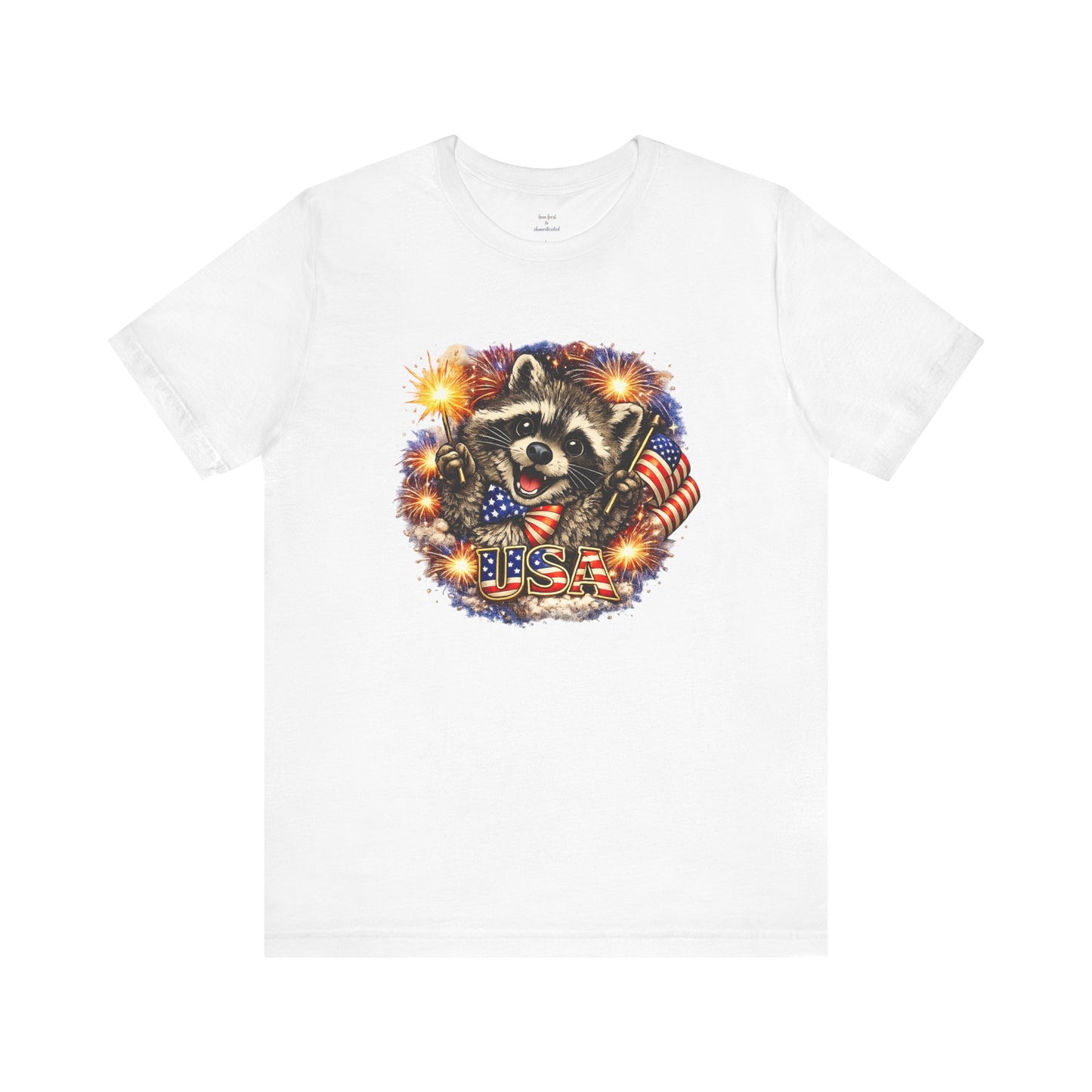 Patriot Raccoon 250th Anniversary T-Shirt — 4th of July Fireworks Flag Tee
