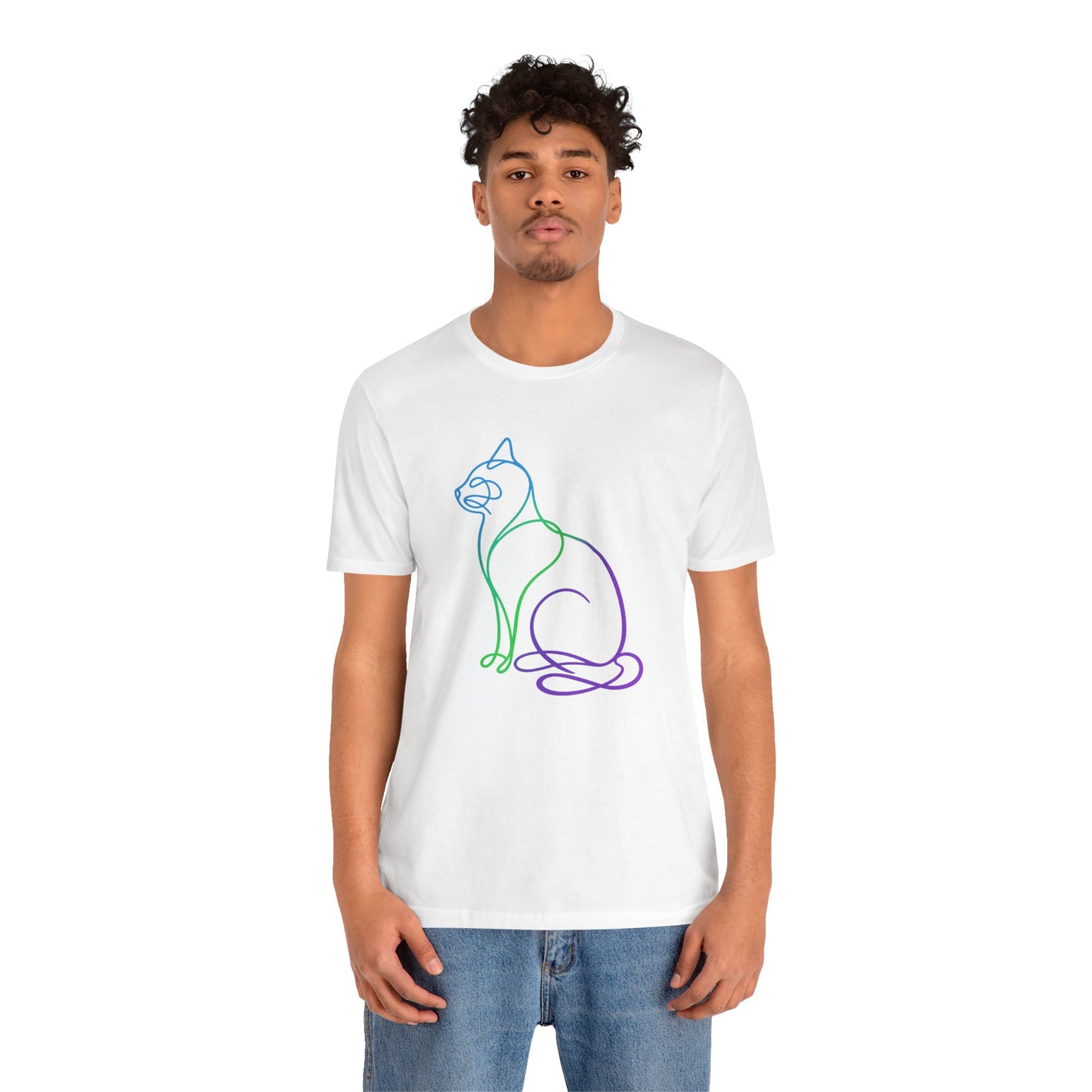 Colorful Line | Work Sitting Cat T-Shirt