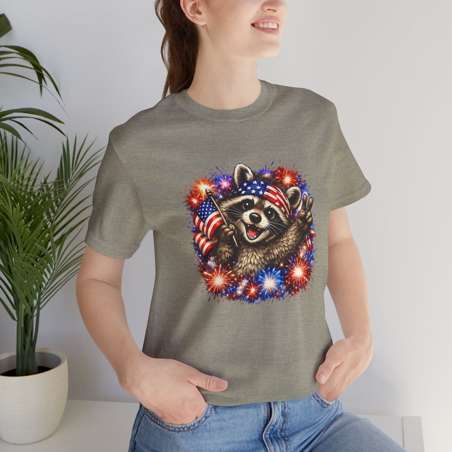 Patriot Raccoon 250th Anniversary T-Shirt — 4th of July Fireworks Flag Tee
