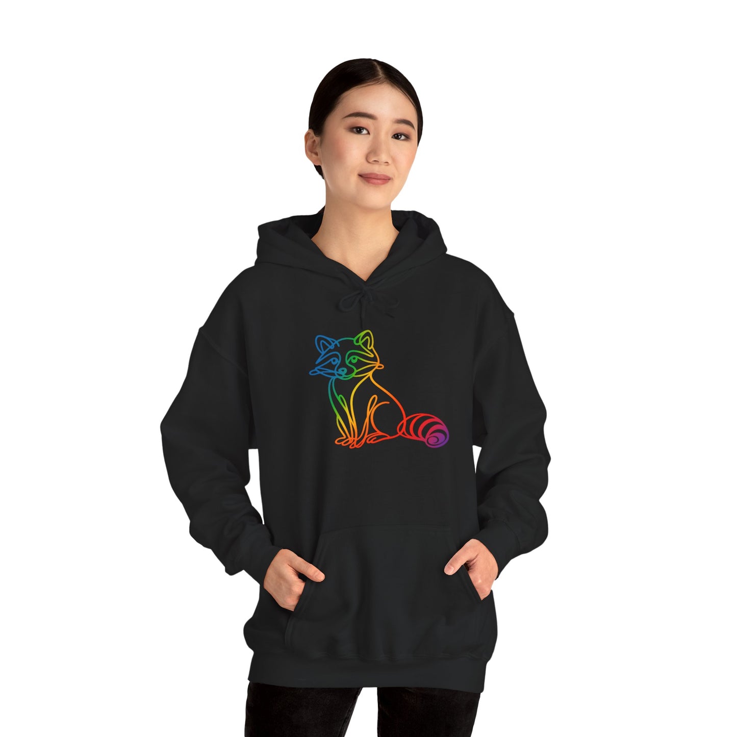 Rainbow Line Art Raccoon Hoodie