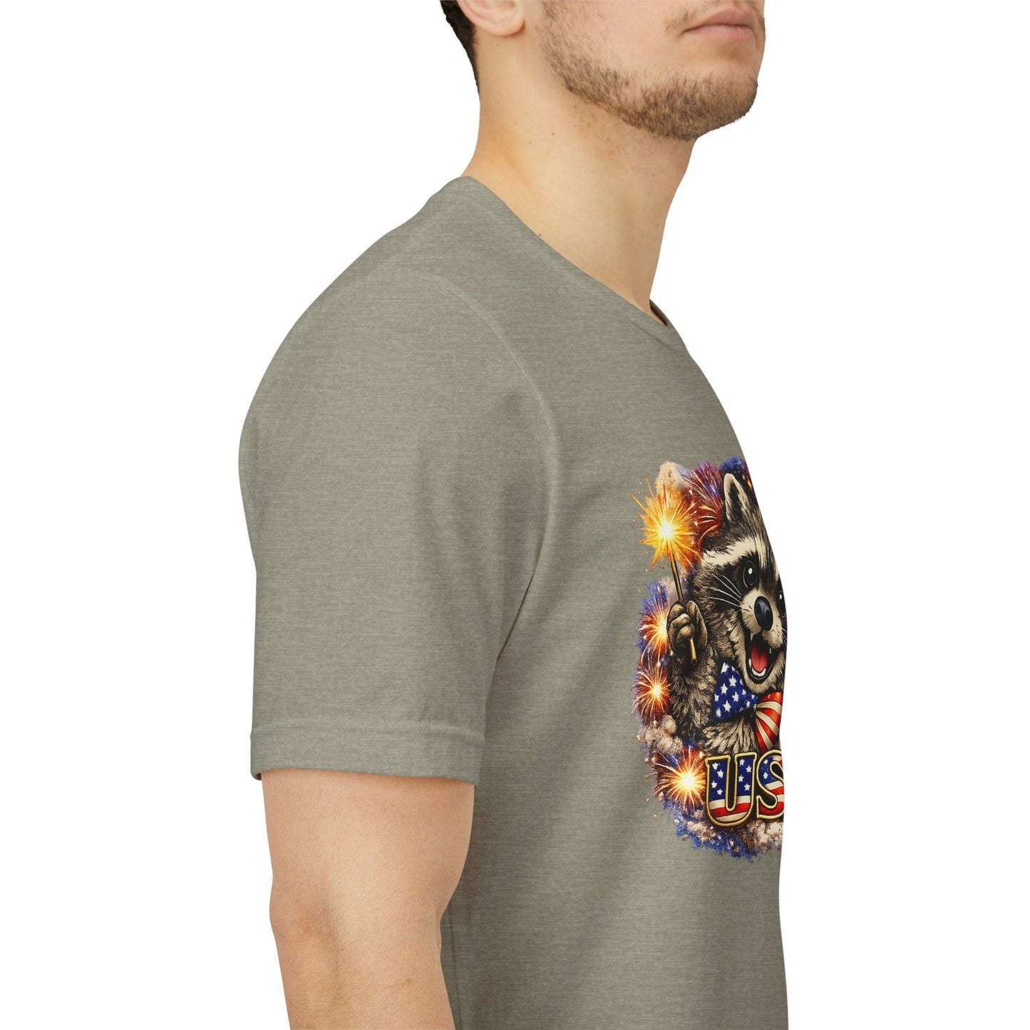 Patriot Raccoon 250th Anniversary T-Shirt — 4th of July Fireworks Flag Tee