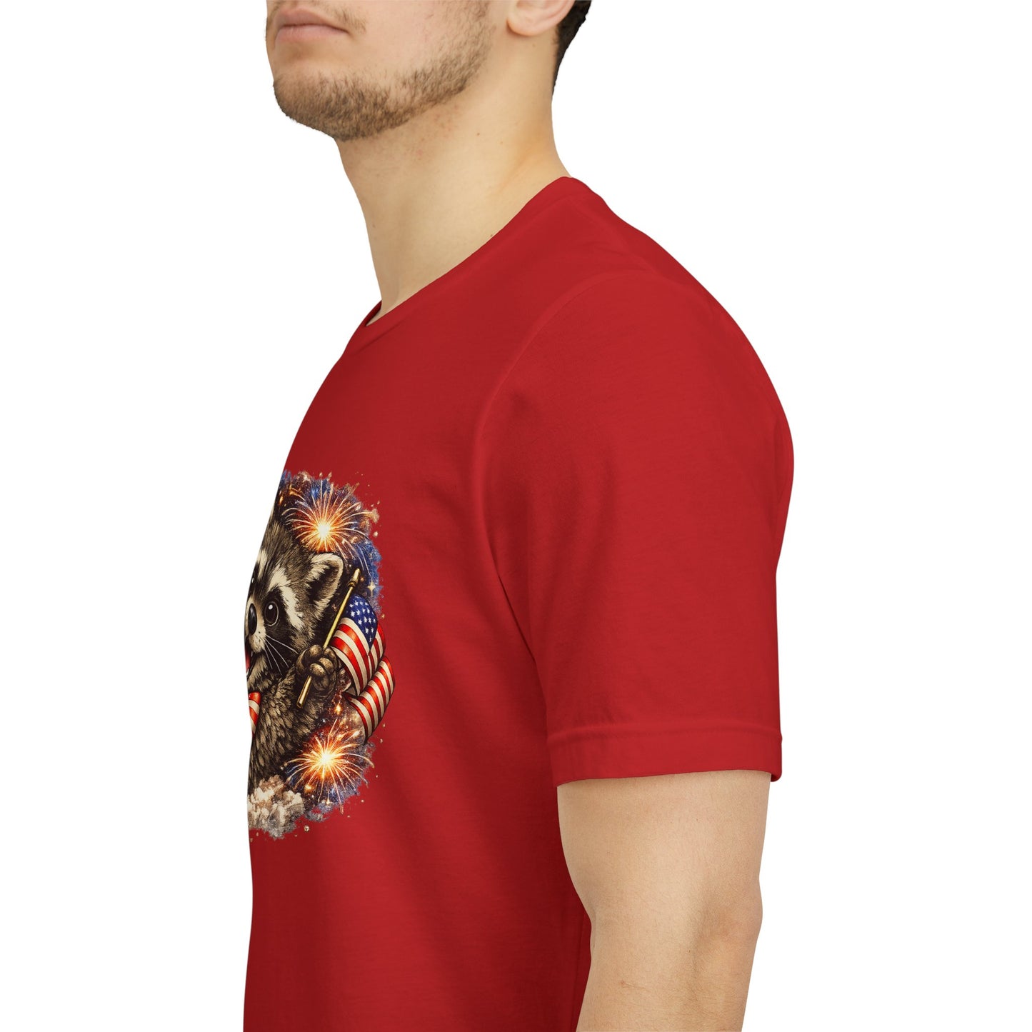 Patriot Raccoon 250th Anniversary T-Shirt — 4th of July Fireworks Flag Tee