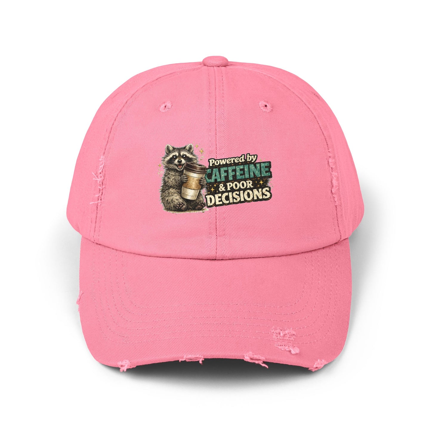 Powered By Distressed Cap — Raccoon Mom/Dad Funny Dad Hat