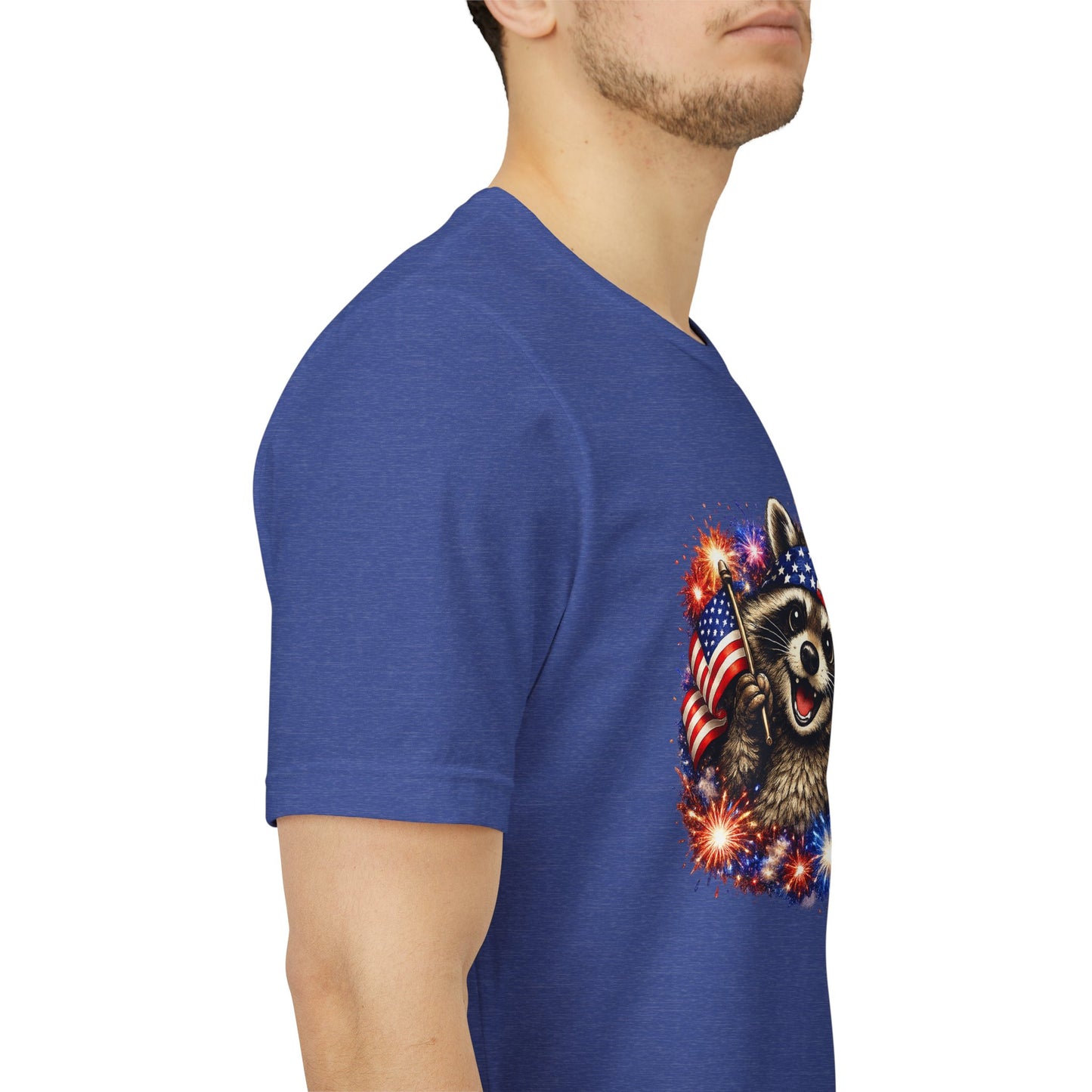 Patriot Raccoon 250th Anniversary T-Shirt — 4th of July Fireworks Flag Tee