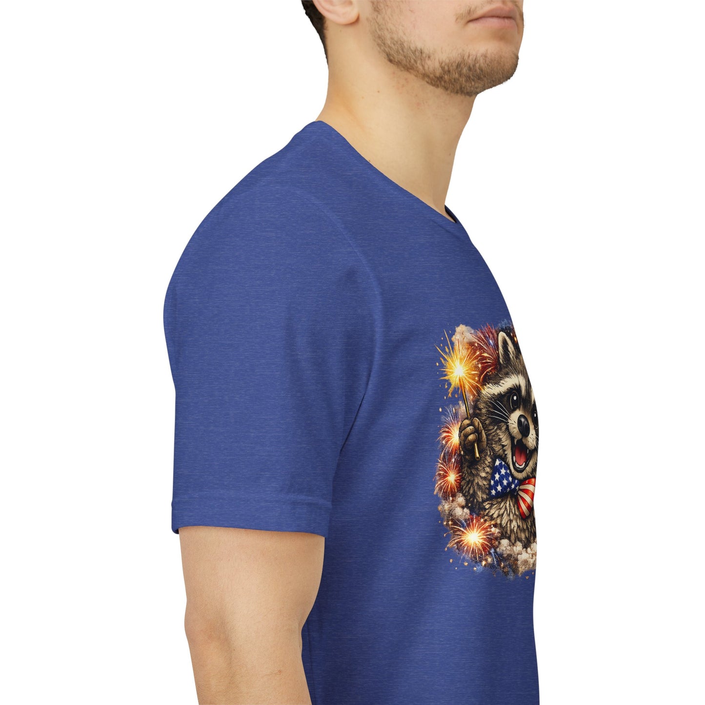 Patriot Raccoon 250th Anniversary T-Shirt — 4th of July Fireworks Flag Tee