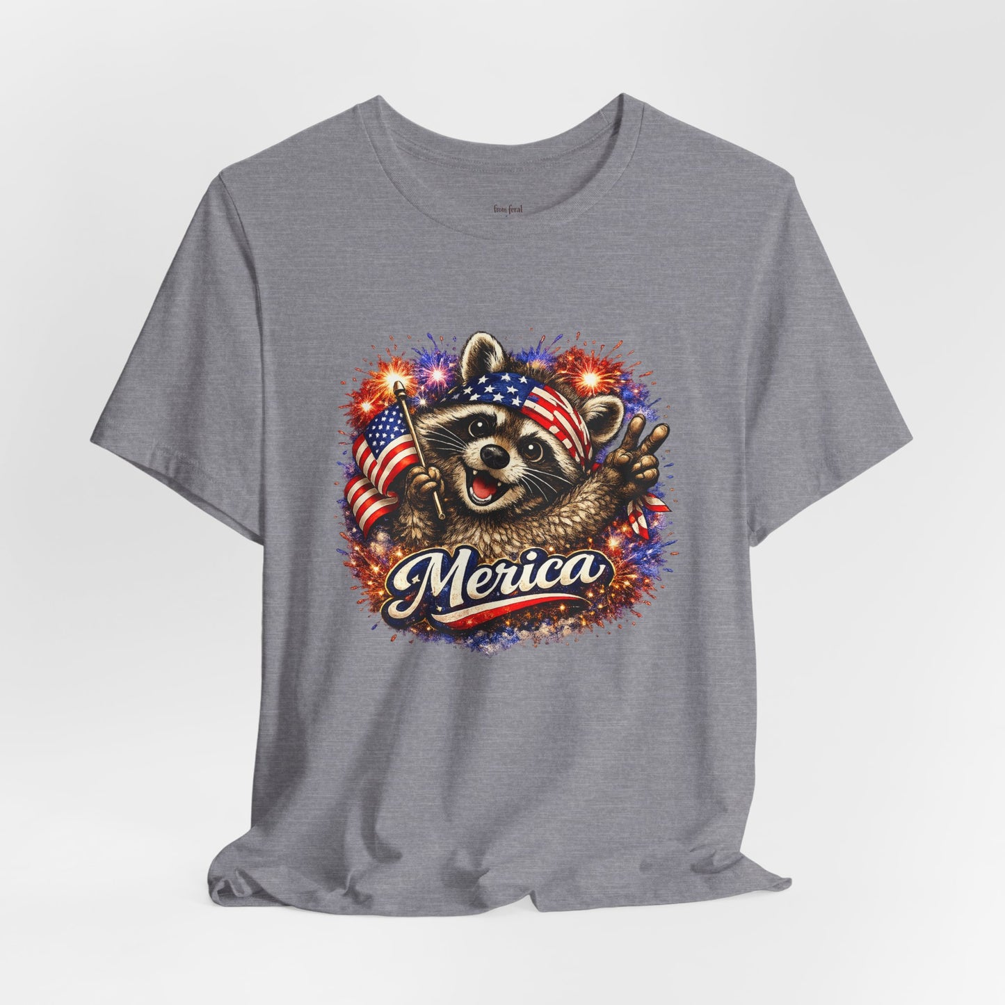 Patriot Raccoon 250th Anniversary T-Shirt — 4th of July Fireworks Flag Tee