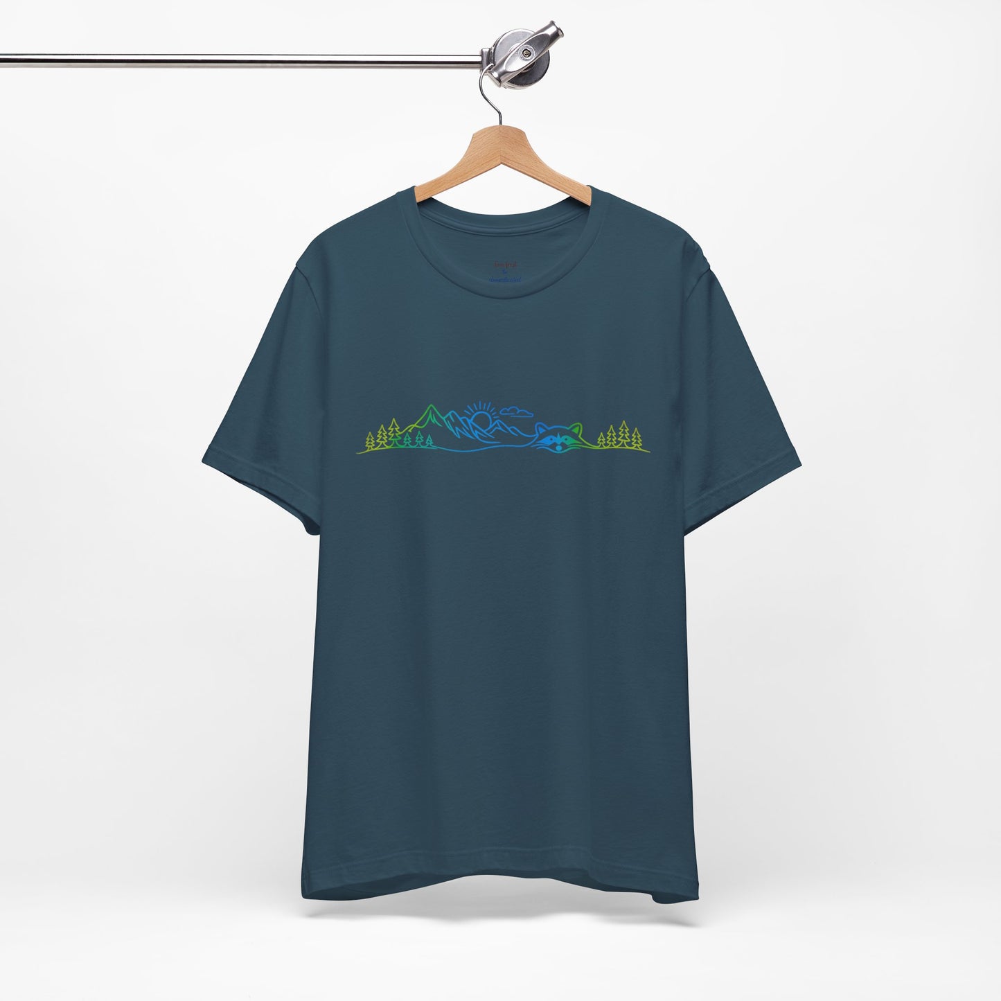 Raccoon Tee — Minimal Line Raccoon Scenic Graphic T-Shirt