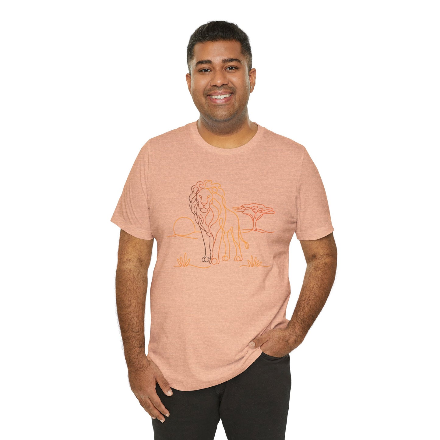Lion Sunset Tee — Minimal Line Art Safari T-Shirt