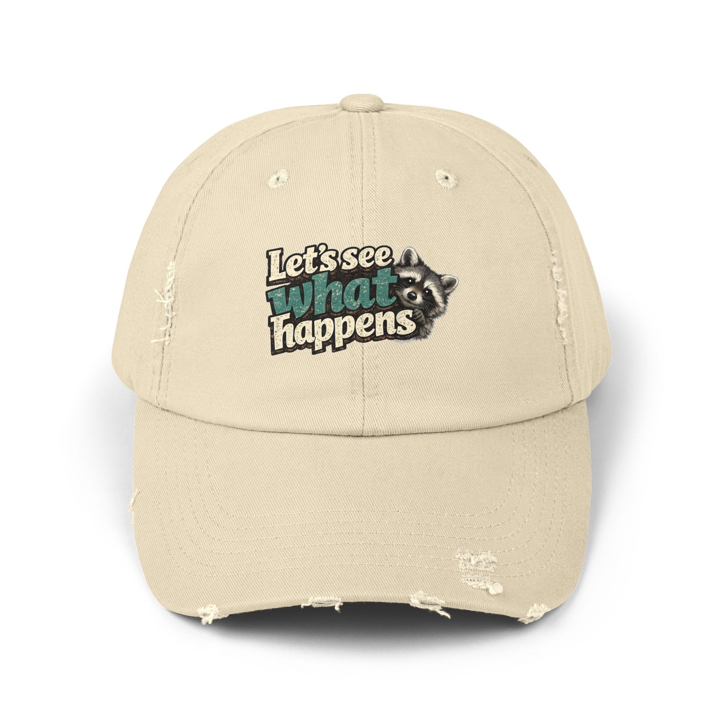 Peek & See Distressed Cap — Raccoon Mom/Dad Funny Dad Hat
