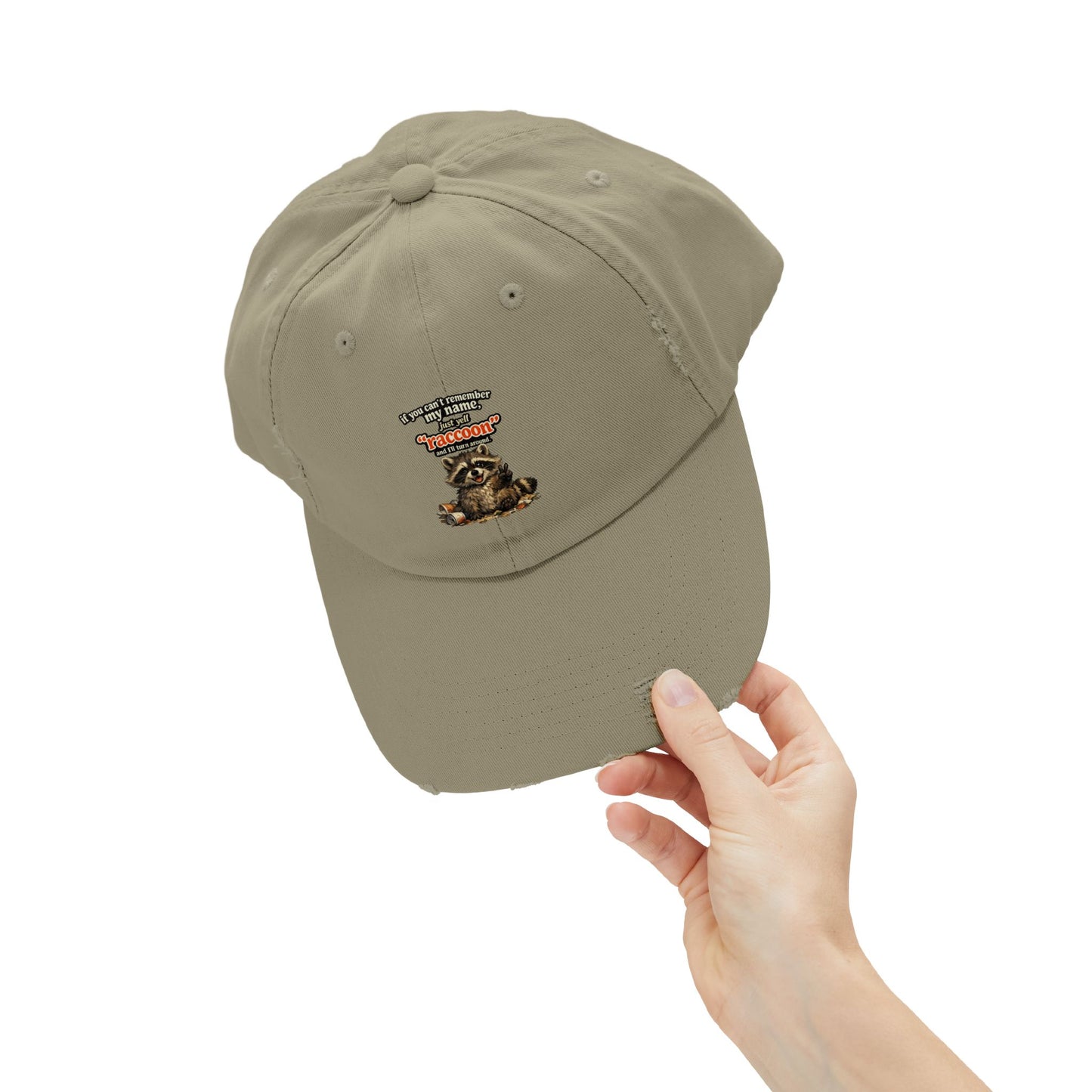 Yell Raccoon Distressed Cap — Raccoon Mom/Dad Funny Dad Hat