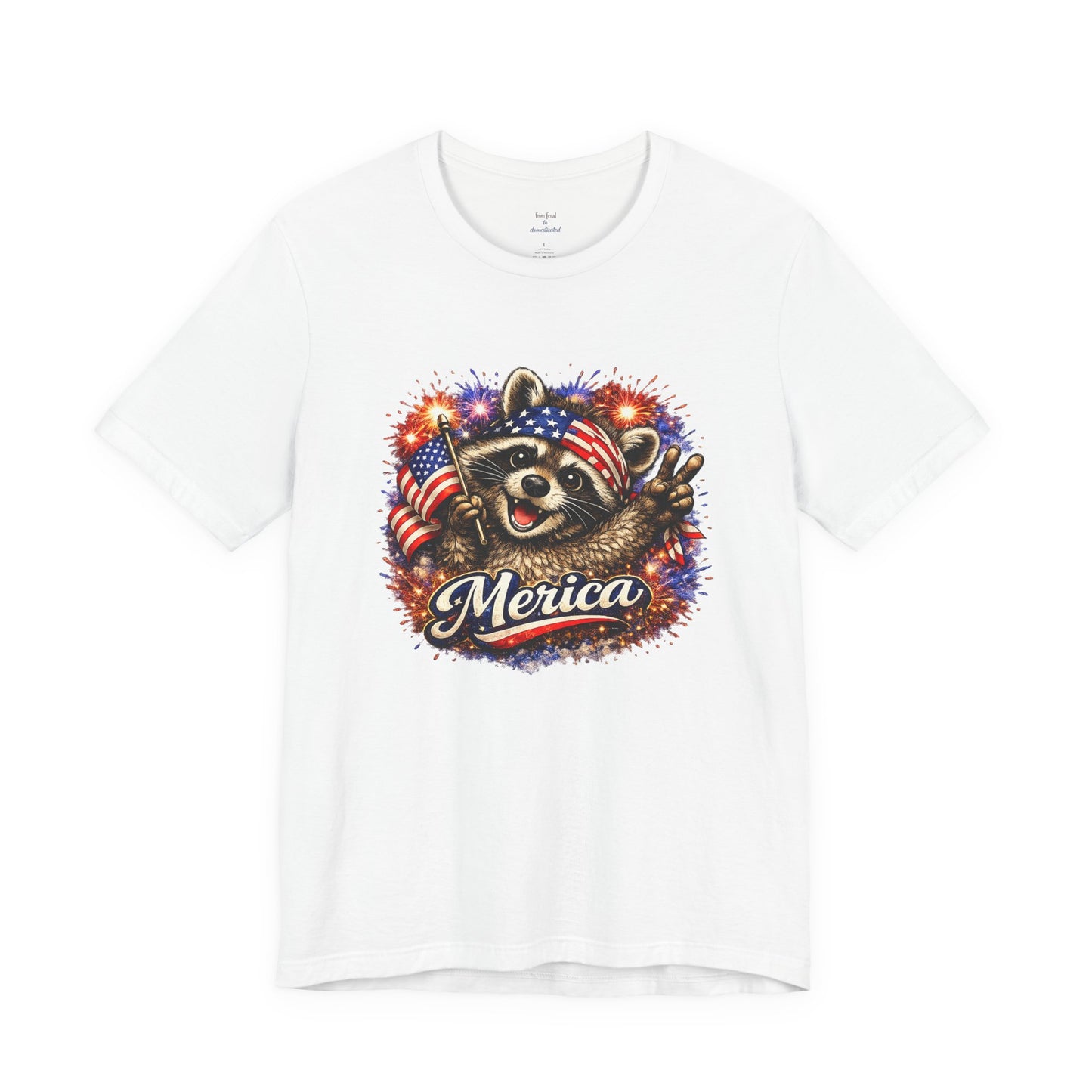 Patriot Raccoon 250th Anniversary T-Shirt — 4th of July Fireworks Flag Tee