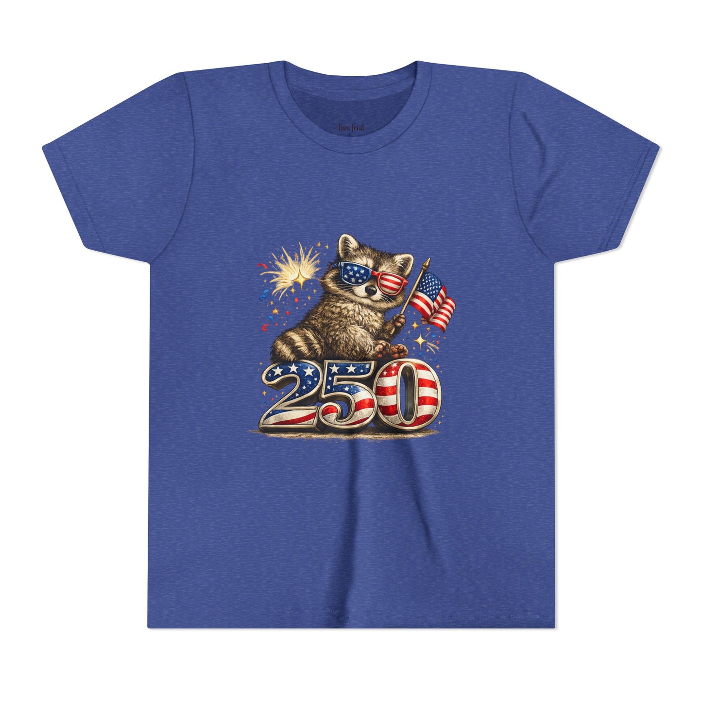 Patriotic Raccoon Youth Tee — Raccoon with American Flag & Fireworks