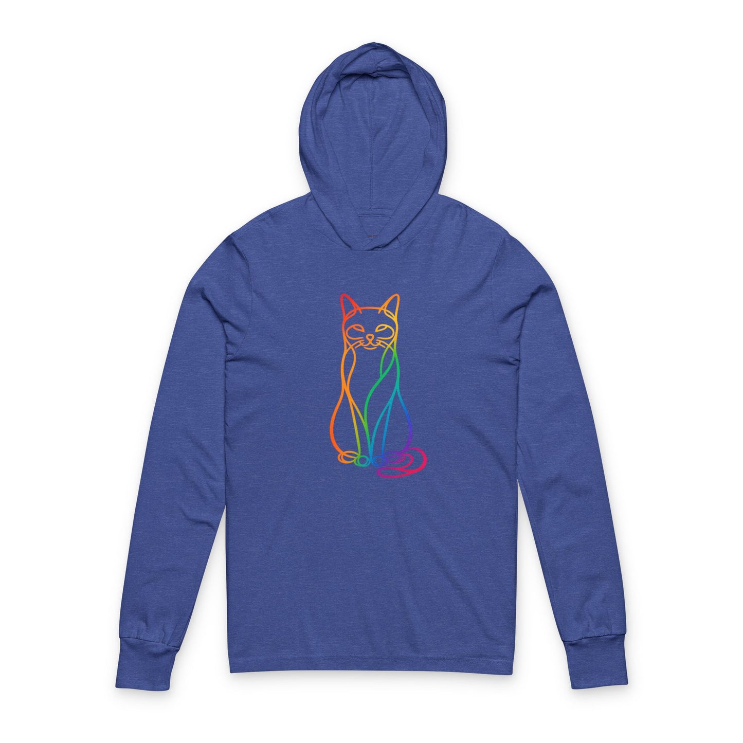 Rainbow Line Art Cat Hooded Long Sleeve Tee