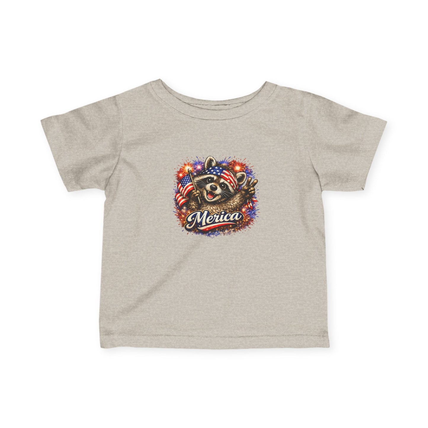 Infant Tee — Adorable Raccoon Holding American Flag "250" — 4th of July Baby Shirt