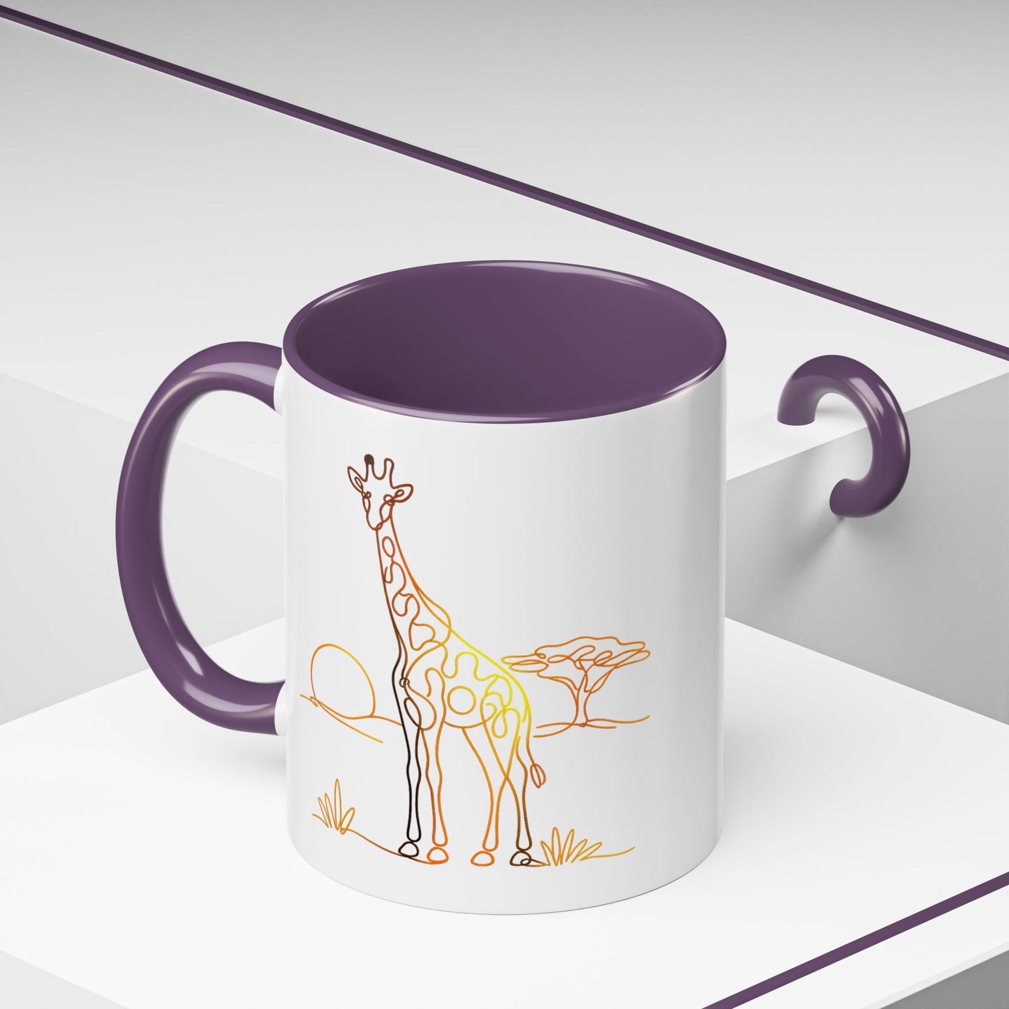 Safari Sunrise Coffee Mug — Minimal Line Giraffe Design (11/15oz)