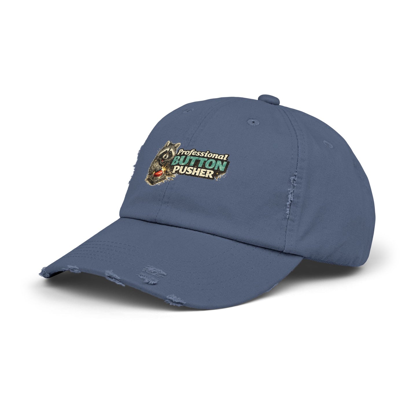 Button Pusher Distressed Cap — Raccoon Mom/Dad Funny Dad Hat