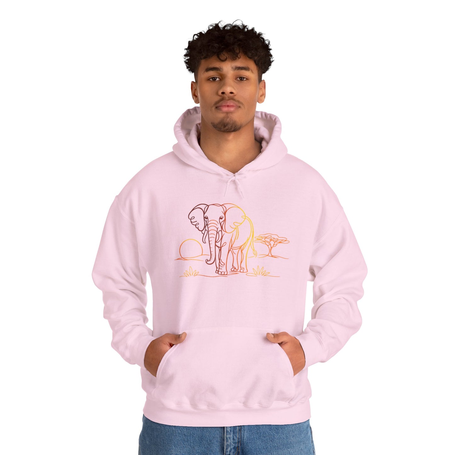 Elephant Sunset Hoodie — Minimal Safari Graphic Hooded Sweatshirt