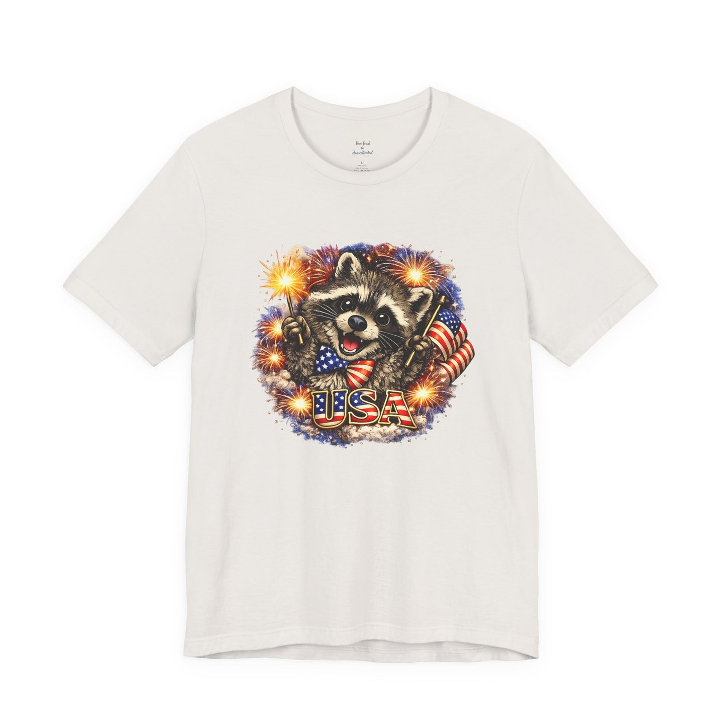 Patriot Raccoon 250th Anniversary T-Shirt — 4th of July Fireworks Flag Tee