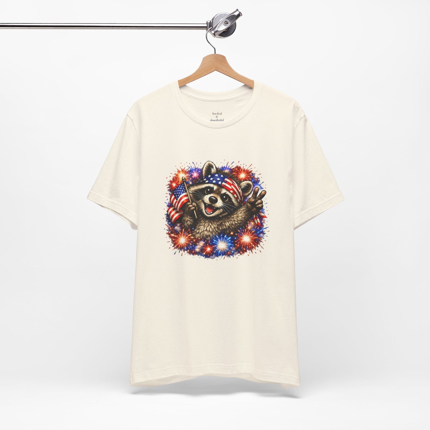 Patriot Raccoon 250th Anniversary T-Shirt — 4th of July Fireworks Flag Tee