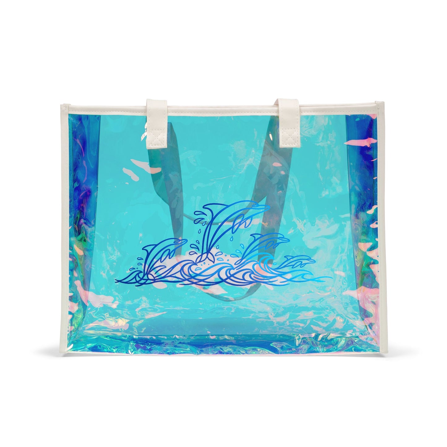Holographic Splashing Dolphin Pod Beach Tote
