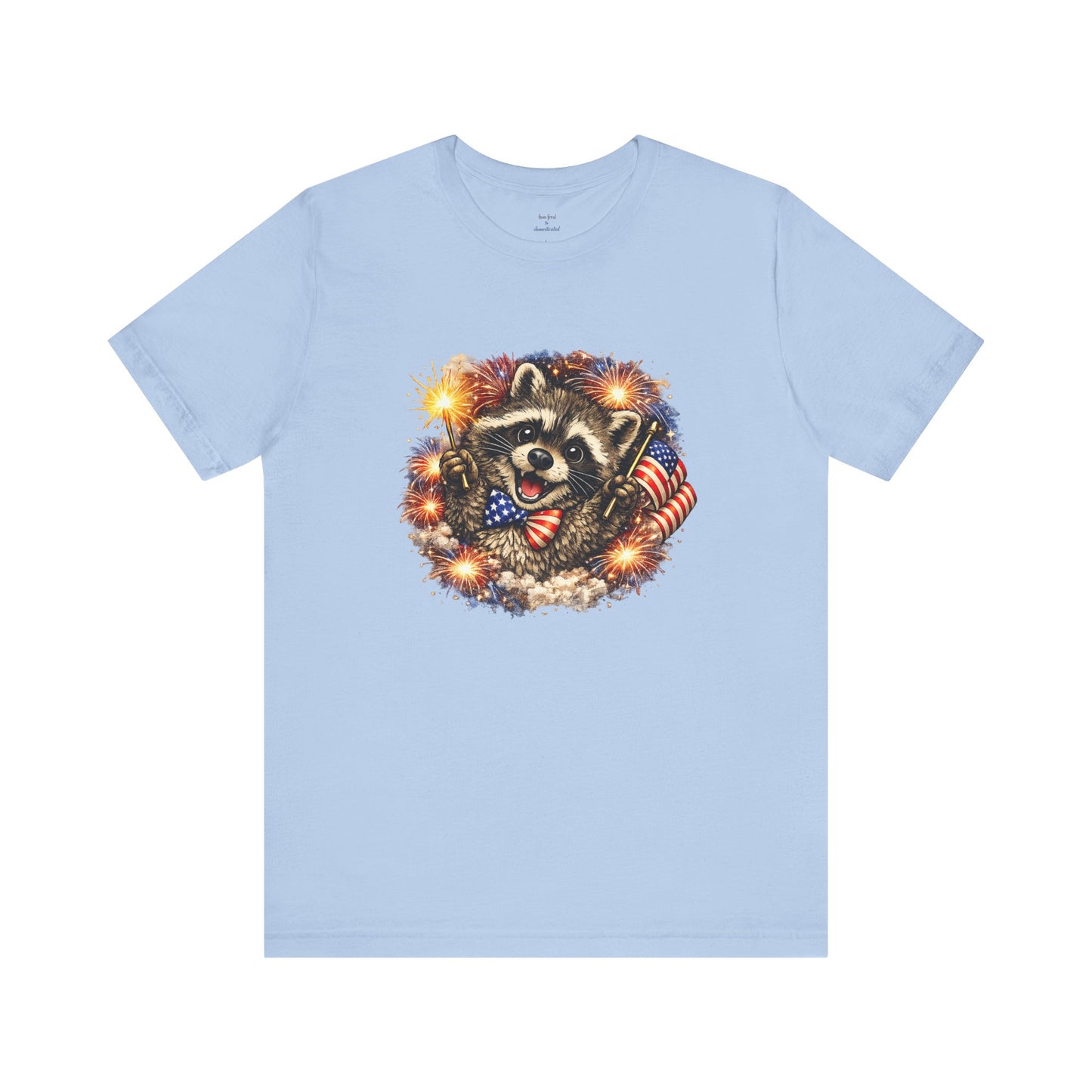 Patriot Raccoon 250th Anniversary T-Shirt — 4th of July Fireworks Flag Tee