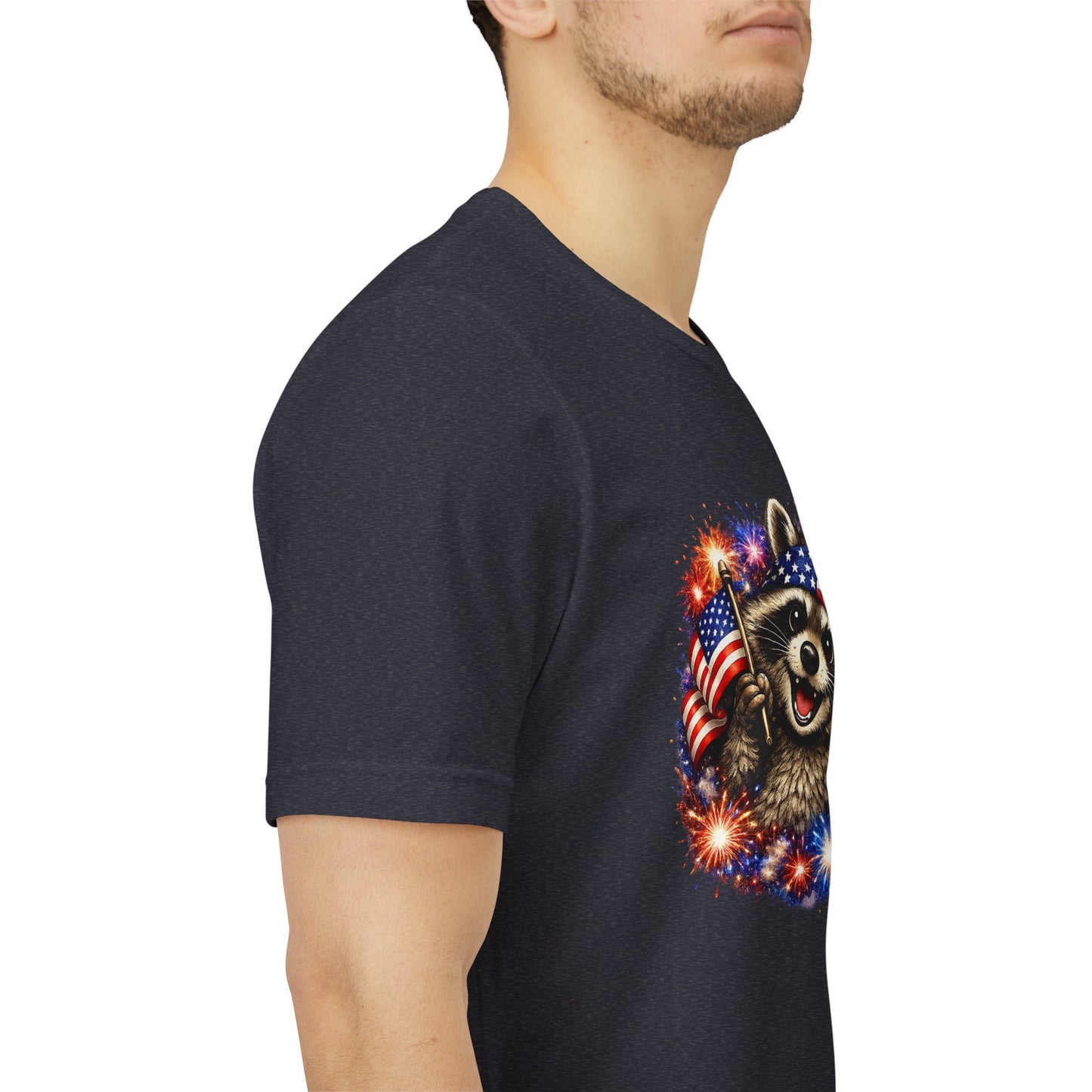Patriot Raccoon 250th Anniversary T-Shirt — 4th of July Fireworks Flag Tee