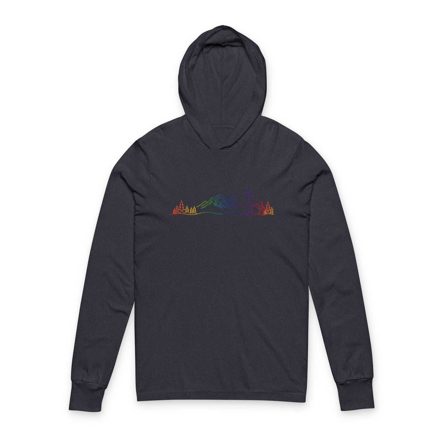 Natural-Eared Great Dane Line Art Rainbow Hooded Long Sleeve Tee