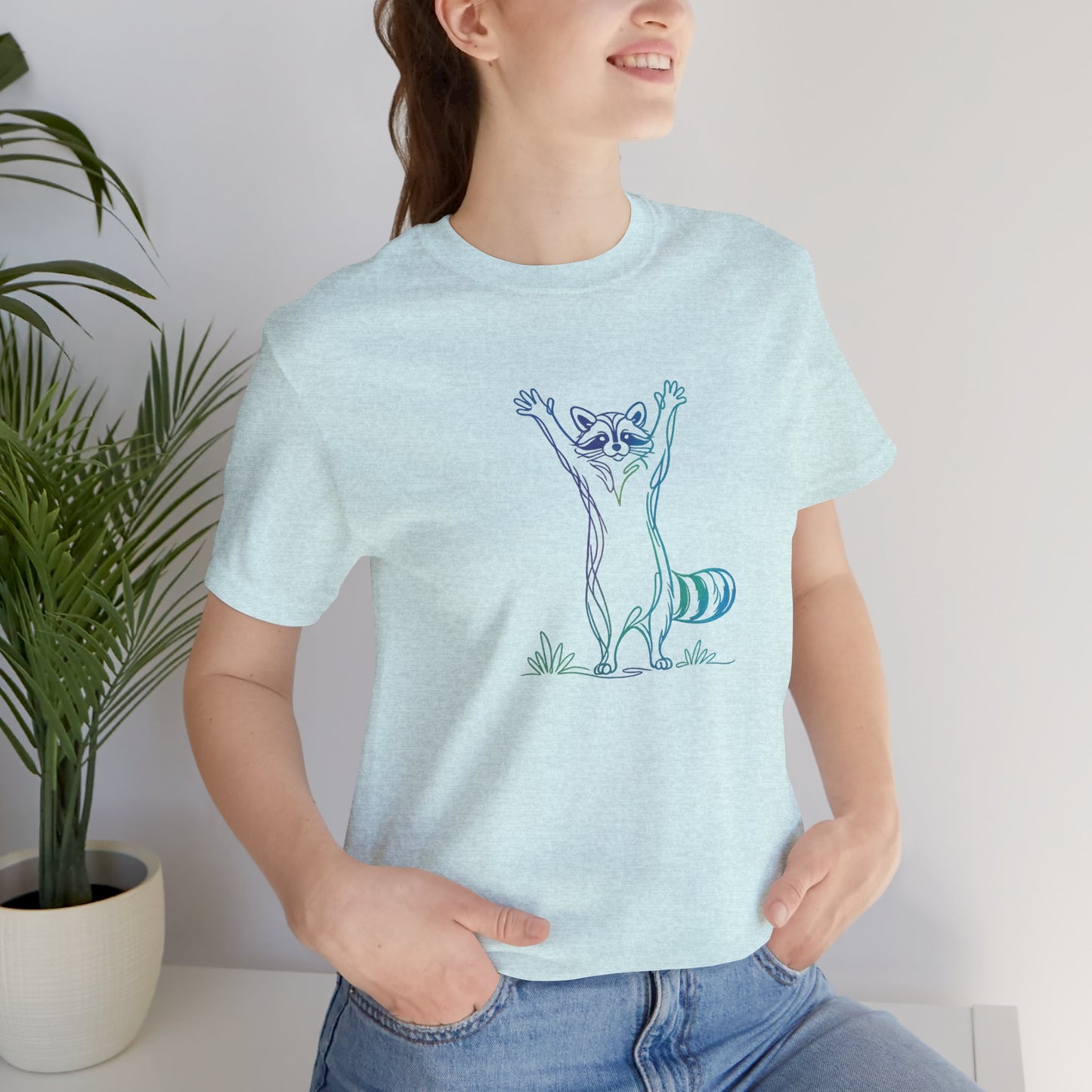 Raccoon Tee — Minimal Line Raccoon Scenic Graphic T-Shirt