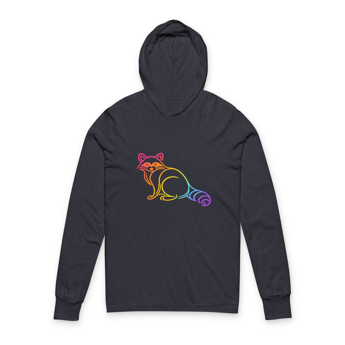 Continuous Line Art | Rainbow Raccoon Hooded Long Sleeve Tee