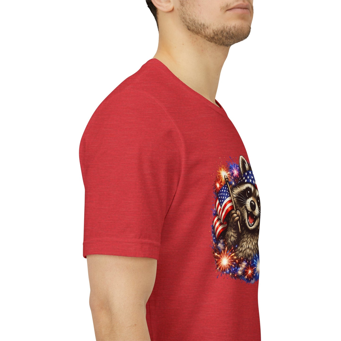 Patriot Raccoon 250th Anniversary T-Shirt — 4th of July Fireworks Flag Tee