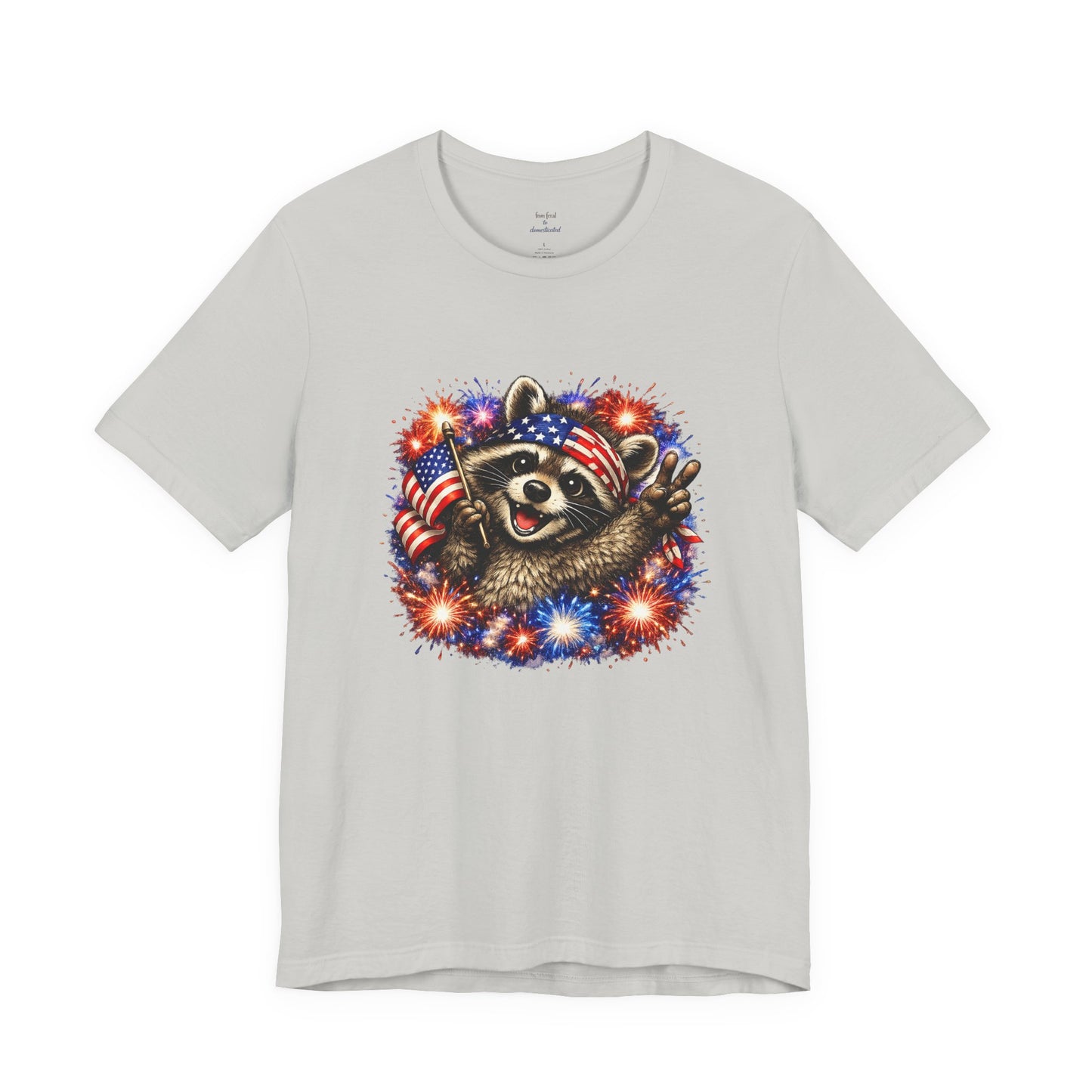 Patriot Raccoon 250th Anniversary T-Shirt — 4th of July Fireworks Flag Tee