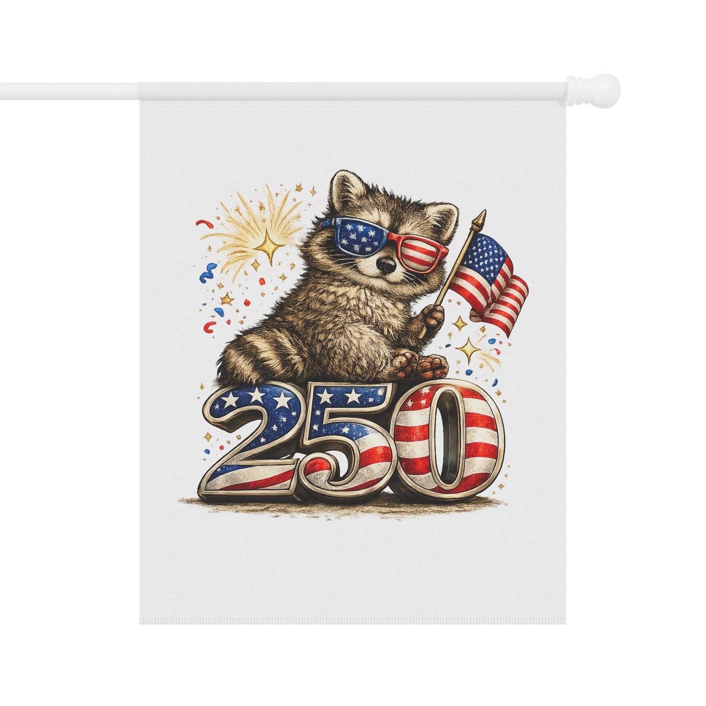 Patriotic Raccoon 250 Garden Flag — 4th of July House Banner