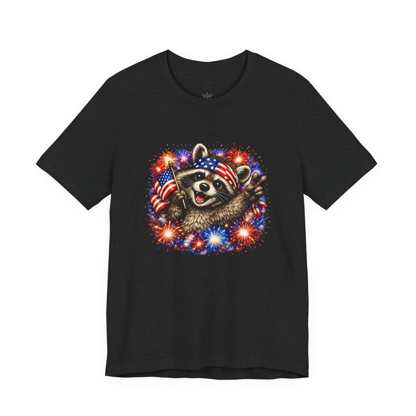 Patriot Raccoon 250th Anniversary T-Shirt — 4th of July Fireworks Flag Tee