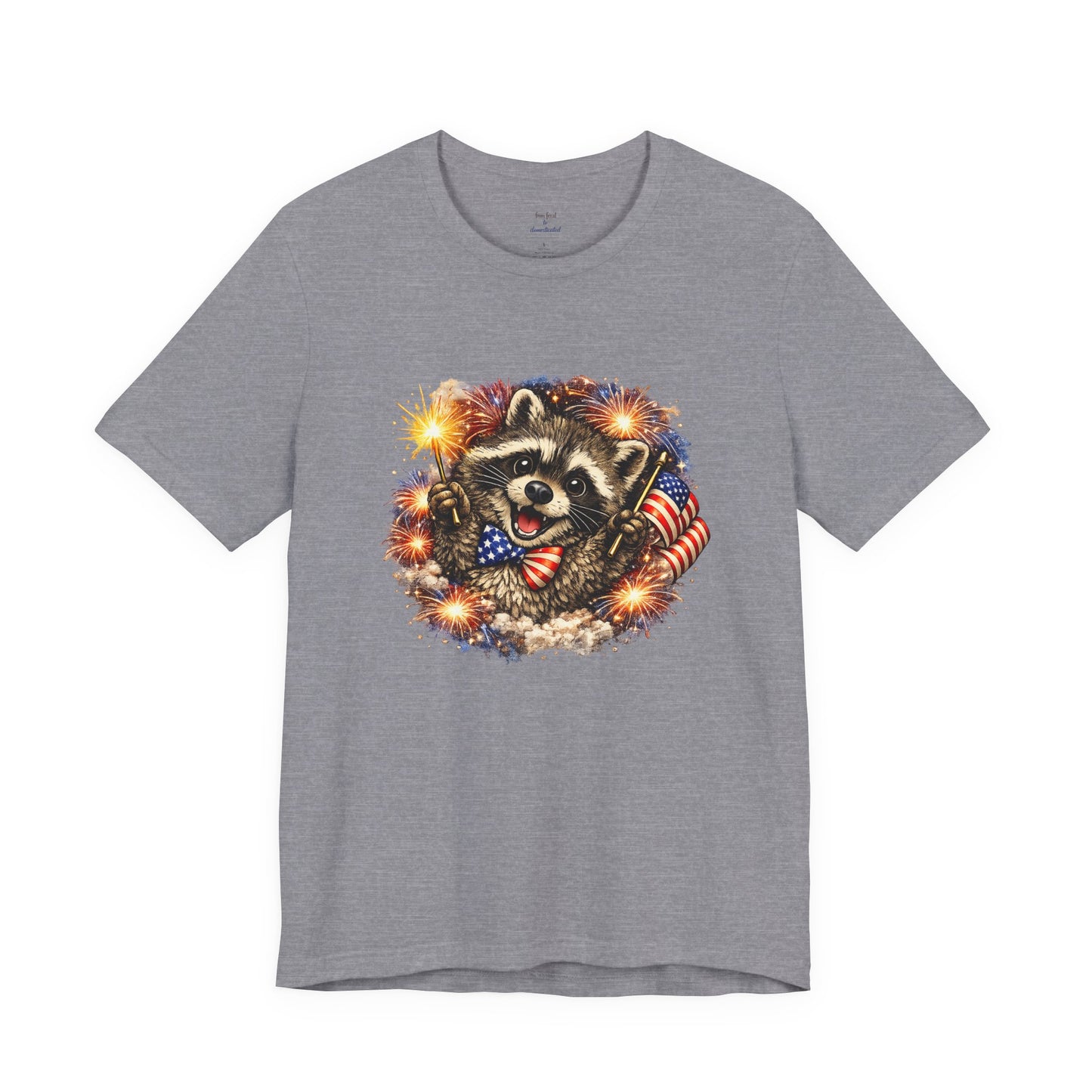 Patriot Raccoon 250th Anniversary T-Shirt — 4th of July Fireworks Flag Tee