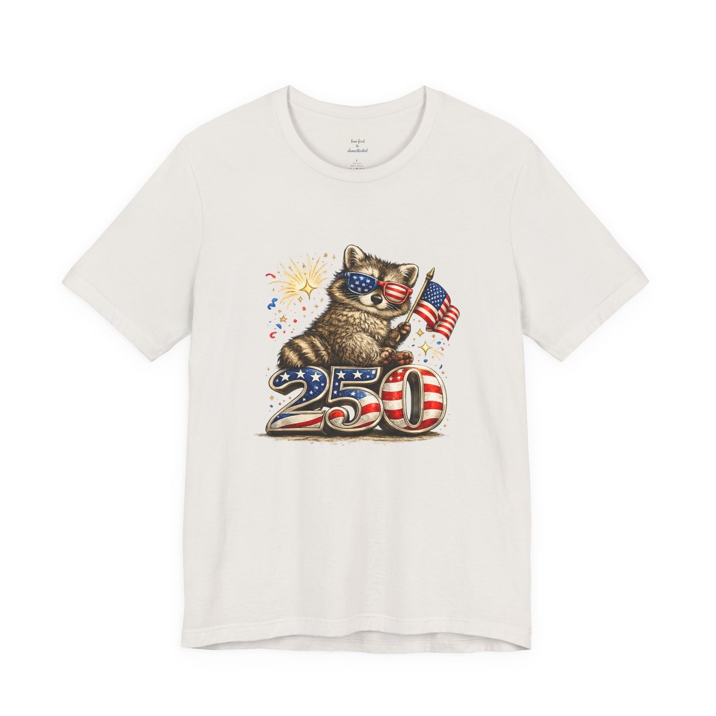 Patriot Raccoon 250th Anniversary T-Shirt — 4th of July Fireworks Flag Tee