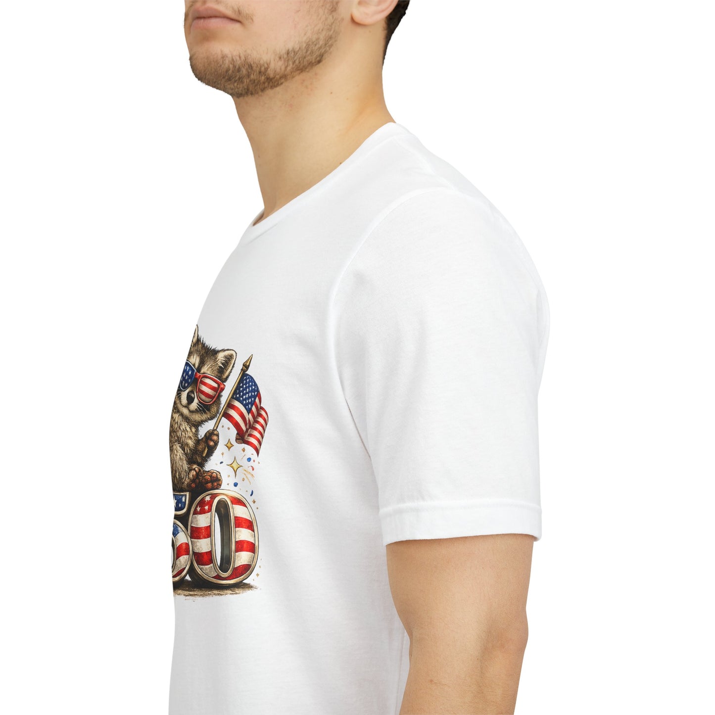 Patriot Raccoon 250th Anniversary T-Shirt — 4th of July Fireworks Flag Tee