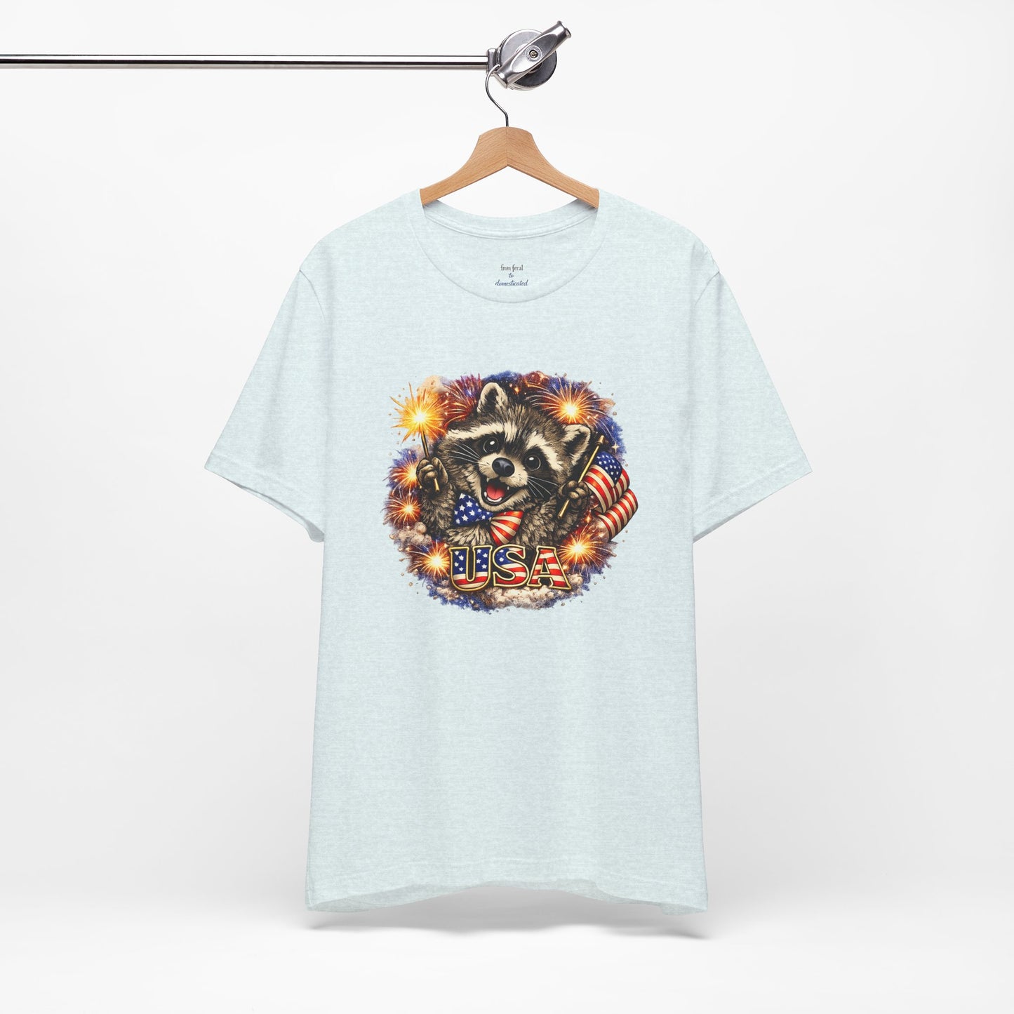Patriot Raccoon 250th Anniversary T-Shirt — 4th of July Fireworks Flag Tee