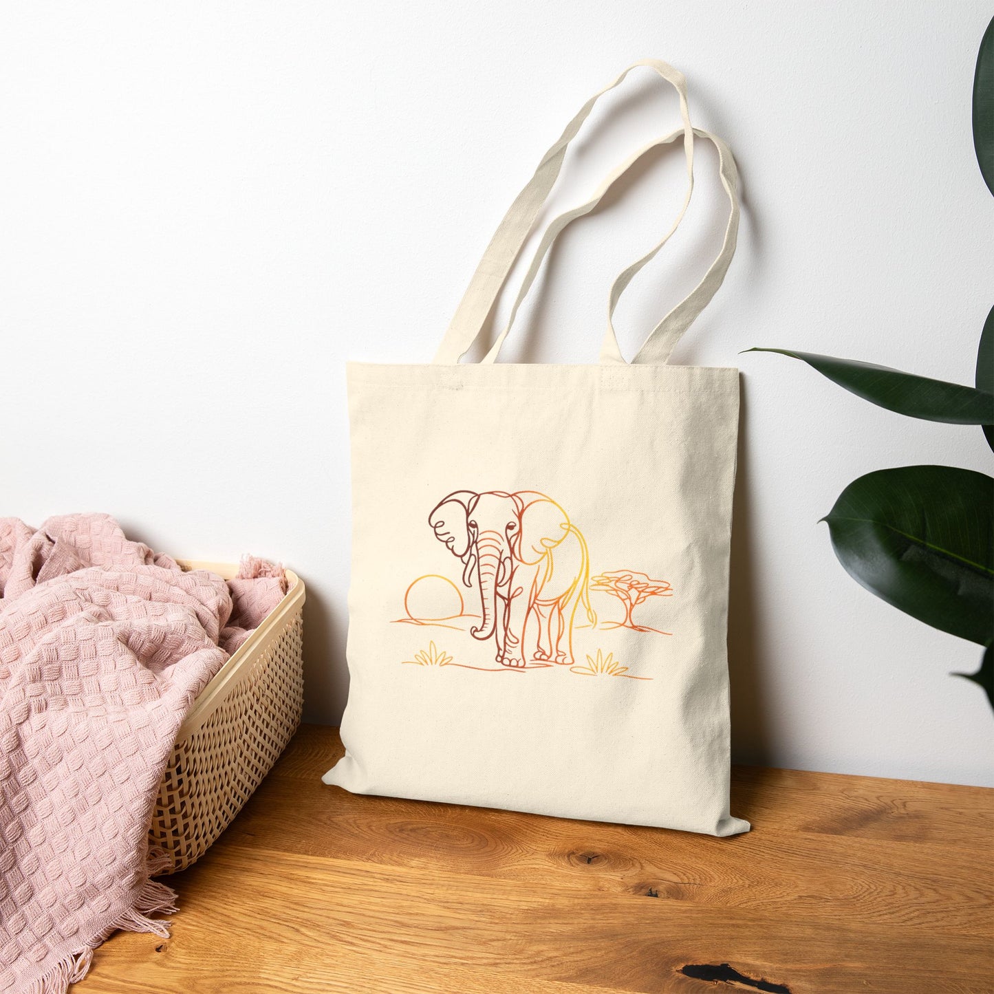 Elephant Safari Sketch Cotton Tote — Eco Canvas Bag