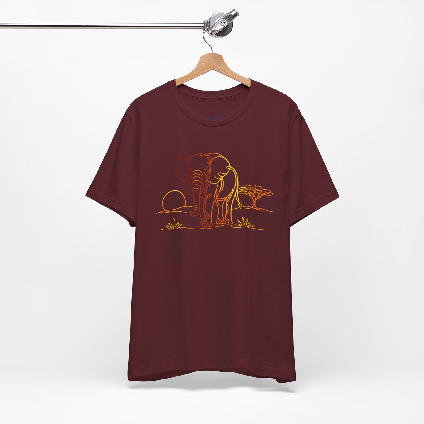 Elephant Sunset Tee — Minimal Line Art Safari T-Shirt