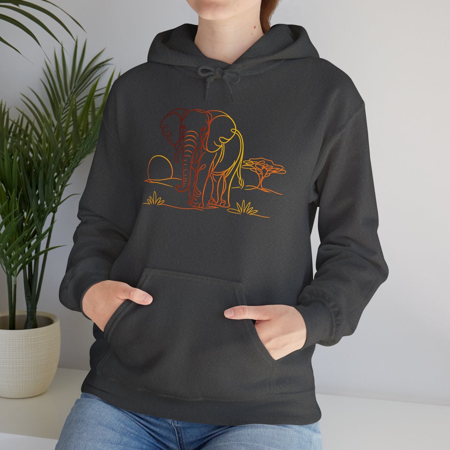 Elephant Sunset Hoodie — Minimal Safari Graphic Hooded Sweatshirt