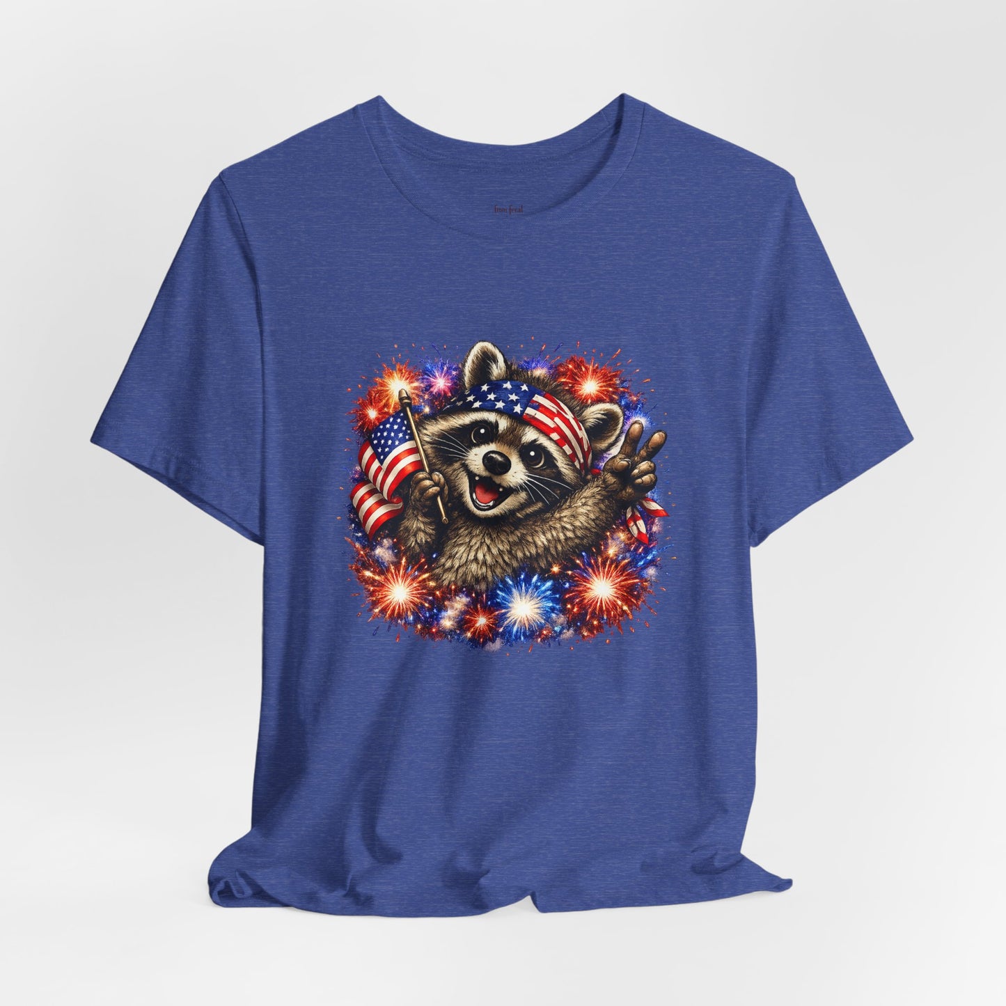 Patriot Raccoon 250th Anniversary T-Shirt — 4th of July Fireworks Flag Tee