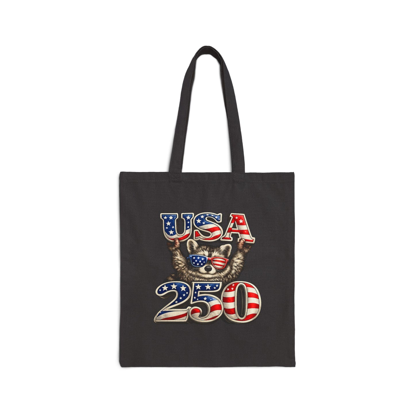 Patriotic Raccoon Fireworks Tote Bag — '250' Canvas Tote for Fourth of July